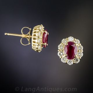 18K Ruby and Diamond Halo Earrings