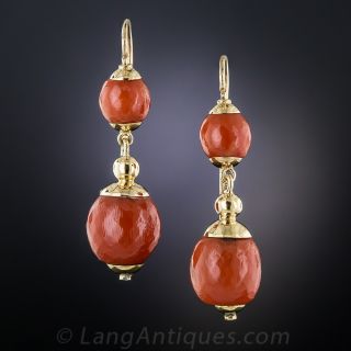 18K Sicilian Coral Drop Earrings