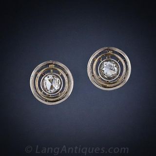 18K Two-Tone Bull's Eye Diamond Earrings