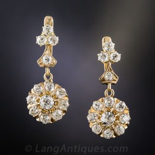 18K Victorian Diamond Drop Earrings 2.85 Carats - 2