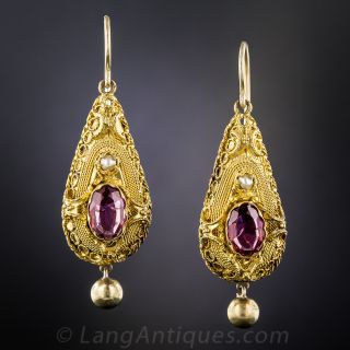 18K Victorian Garnet Earrings