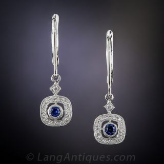 18K Vintage Style Sapphire and Diamond Earrings
