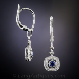 18K Vintage Style Sapphire and Diamond Earrings