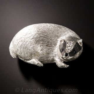 18K White Gold and Enamel English Badger Brooch - 2