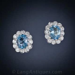 18K White  Gold Aquamarine & Diamond Earrings