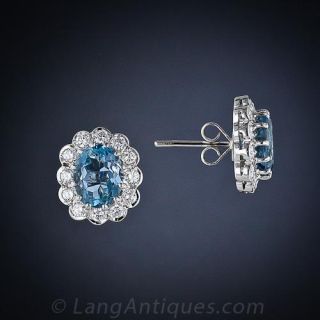 18K White  Gold Aquamarine & Diamond Earrings