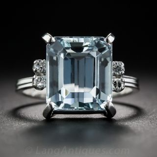 18K White Gold Aquamarine and Diamond Ring