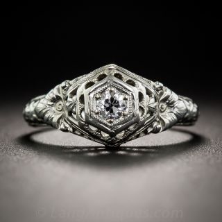 18K White Gold Art Deco Filigree Engagement Ring