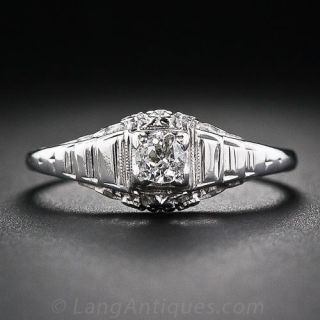 18K White Gold Art Deco Solitaire Diamond Engagement Ring