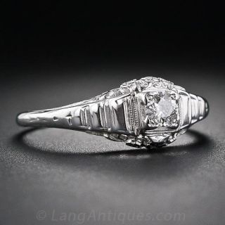 18K White Gold Art Deco Solitaire Diamond Engagement Ring