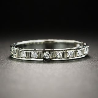 18K White Gold Art Deco Style Engraved Diamond Band