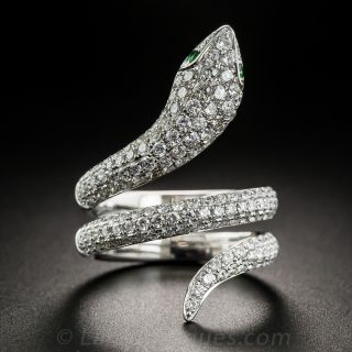 18K White Gold Diamond Snake Ring