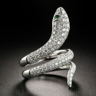 18K White Gold Diamond Snake Ring