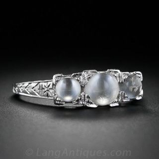 18K White Gold Moonstone Three-Stone Ring