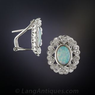 18K White Gold Opal and Diamond Earrings