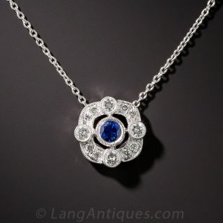 18K White Gold Sapphire and Diamond Pendant