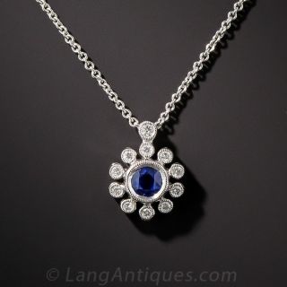 18K White Gold Sapphire and Diamond Pendant