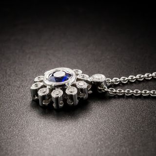 18K White Gold Sapphire and Diamond Pendant