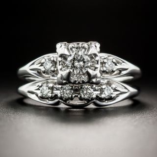 18K White Gold Vintage Diamond Wedding Set  - 2