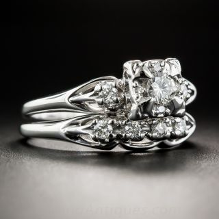 18K White Gold Vintage Diamond Wedding Set 