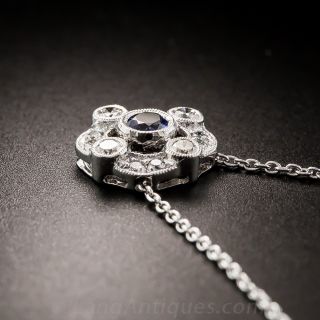 18K White Gold Vintage Style Sapphire and Diamond Pendant