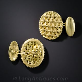 18K Woven Oval Cufflinks