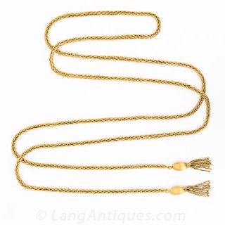 18K Yellow Gold   50" Long Lariat Tassel Necklace