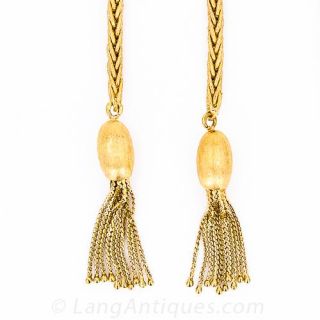 18K Yellow Gold   50" Long Lariat Tassel Necklace
