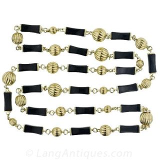 18K Yellow Gold and Onyx Chain