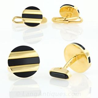 18K Yellow Gold and Onyx  Dress Set