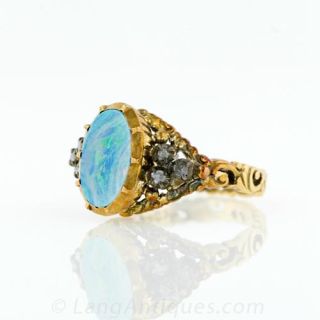 18K yellow Gold Antique Opal and Diamond Ring