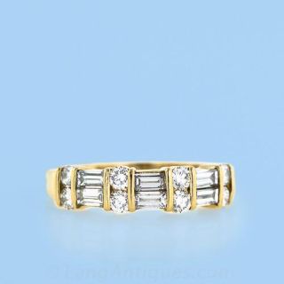 18K Yellow Gold Baguette and Round Diamond Band