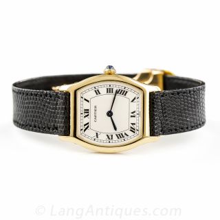 18K Yellow Gold Cartier Tortue Strap Watch - Unisex