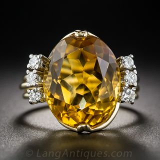 18K Yellow Gold Citrine and Diamond Ring