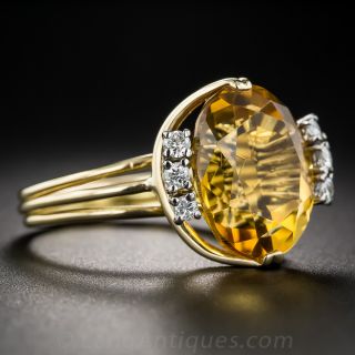 18K Yellow Gold Citrine and Diamond Ring