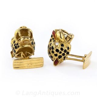 18K Yellow Gold Enamel Leopard Cufflinks