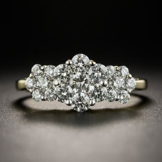 18K Yellow Gold Floral Cluster Diamond Ring - 1