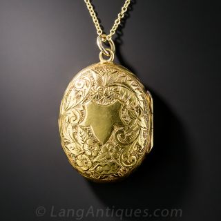 18k Yellow Gold  Hand-Engraved Oval Locket.