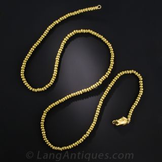 18K Yellow Gold Heavy Bead Necklace with Frog Clasp