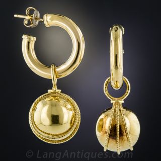 18K Yellow Gold Hoop and Ball Earrings