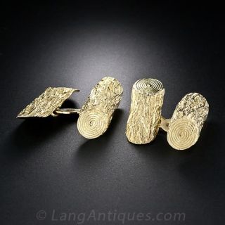 18K  Yellow Gold Italian Log Cufflinks - 2