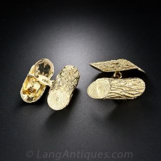 18K  Yellow Gold Italian Log Cufflinks