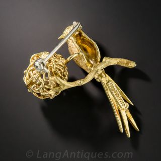 18K Yellow Gold Mommy Bird Brooch