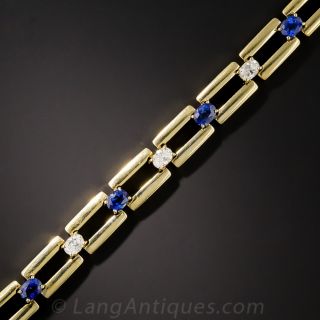 18K Yellow Gold Sapphire and Diamond Bracelet