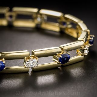 18K Yellow Gold Sapphire and Diamond Bracelet