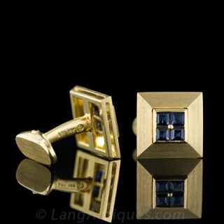 18K Yellow Gold Square Sapphire Cufflinks