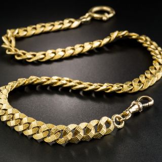 18K Yellow Gold Textured Curb Link Watch Chain - 2