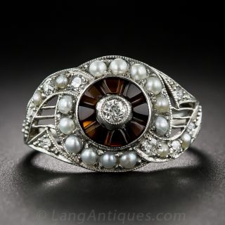 1920s Carnelian, Pearl and Diamond Ring