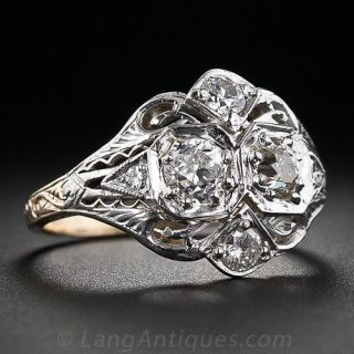 1920s Two-Tone Filigree Diamond Ring