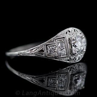 1930's .35 Carat Center Platinum Diamond Engagement Ring